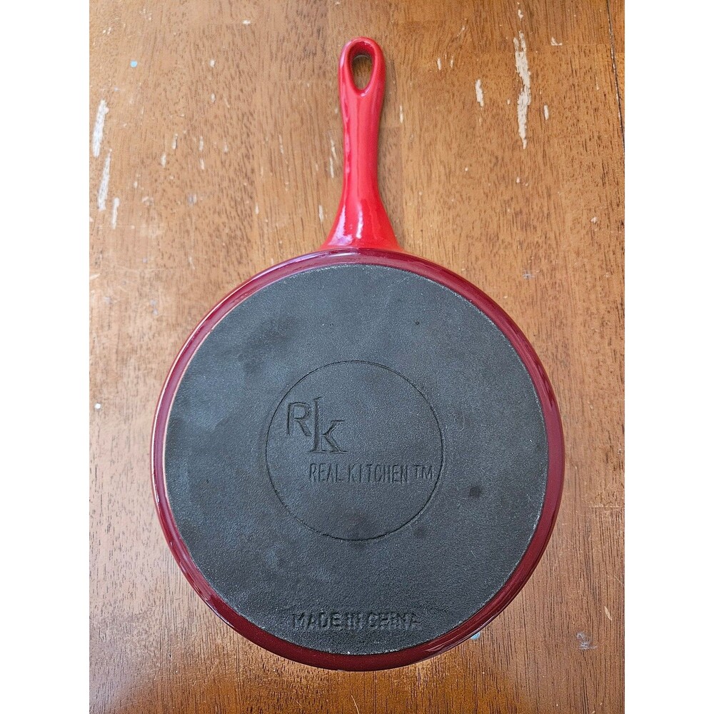 Vintage Enameled Cast Iron Skillet Pan Real Kitchen Red Black White